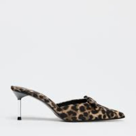Zara Satin Leopard Mules 39 - Picture 8 of 8